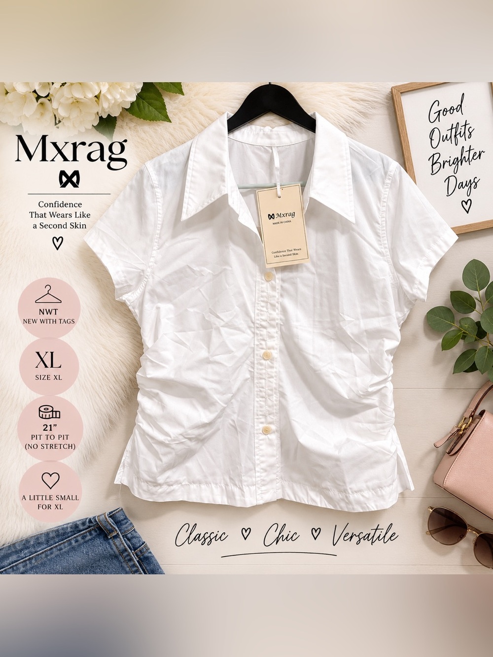 White Short-Sleeve Button-Down Shirt